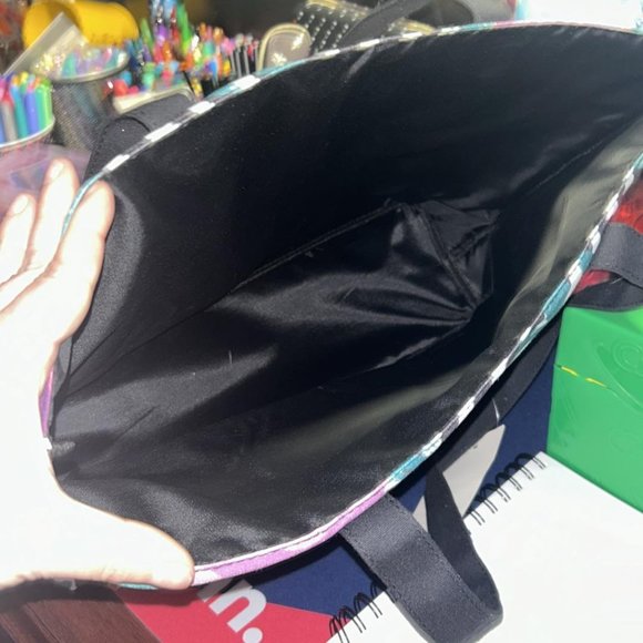 The Paper Studio Storage Tote Bag Black & White Stripe Floral - NEW w/tag - Picture 3 of 5